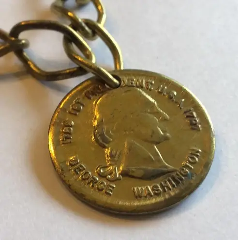 Vintage Aged Gold Brass Tone Chunky George Washington Faux Coin Boho Necklace