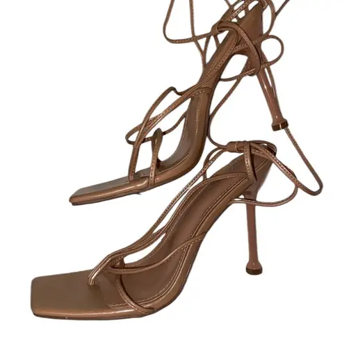 Top Moda Tan Beige Lace Up Design Heels Shoes Women’s Size 9 Formal Wedding Prom