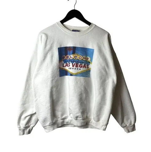 Hanes Las Vegas Crewneck Sweatshirt Vintage 90s White Medium M