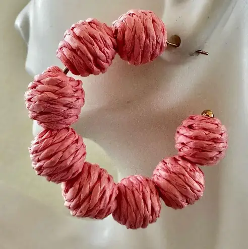 Boho Raffia Pink Open Hoop Earrings