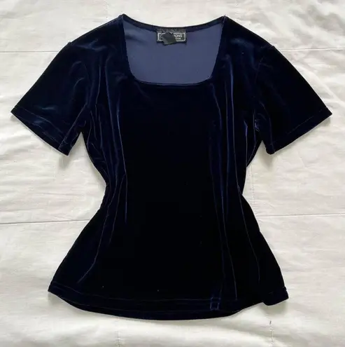 Y2K Navy blue velvet short sleeve square neck top Size small