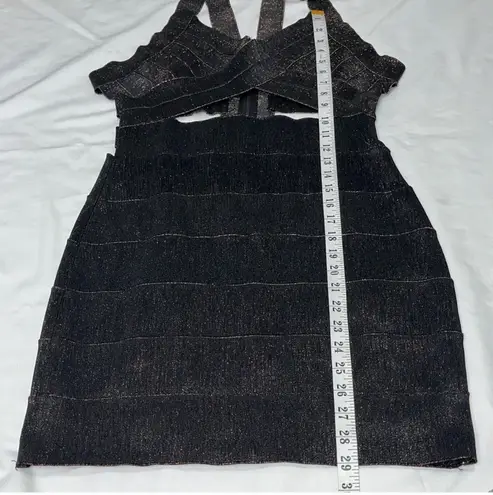 Wow Couture Metallic Sparkly Cut Out Caged Strappy Mini Dress Black Gold Large