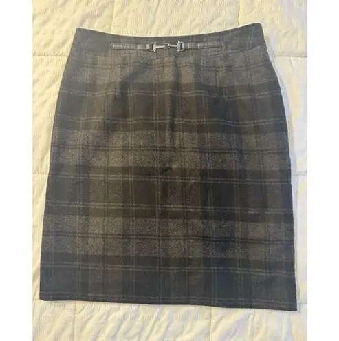 Amanda & Chelsea Pencil Skirt Wool Blend Gray Belted Checkered Dark Academia