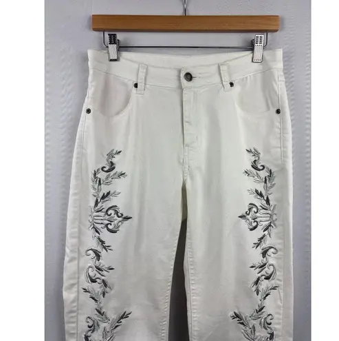 Women’s Anthony Studios Size 6 White Jeans with Silver & Grey Embroidery