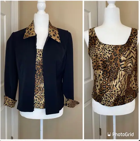 Jessica Howard Vintage leopard trim blazer & leopard top Size 12P