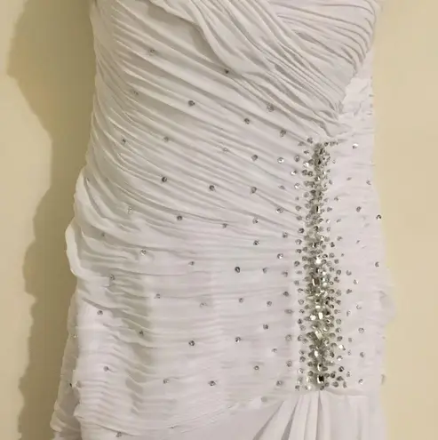 White Karishma Runched Wedding Formal Dress Prom Wedding Sparkly Sequins S Silver