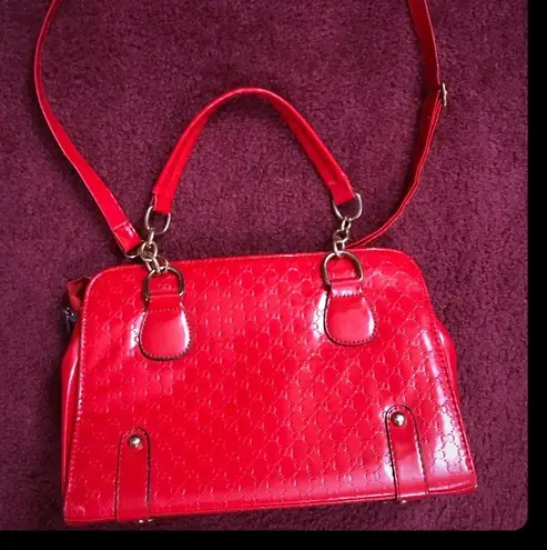 10x10 Crossbody red shiny quilt patent purse