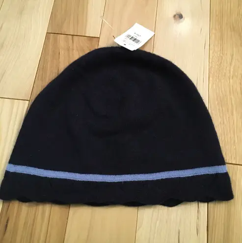 L.L.Bean NWT  Pointelle Hat- Navy/Light Blue Women’s 100%Cashmere