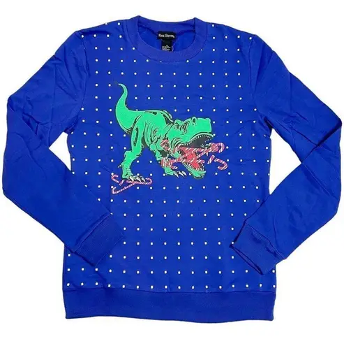 Alex Stevens Lightweight Blue Christmas Dinosaur Polka Dot Sweatshirt Medium
