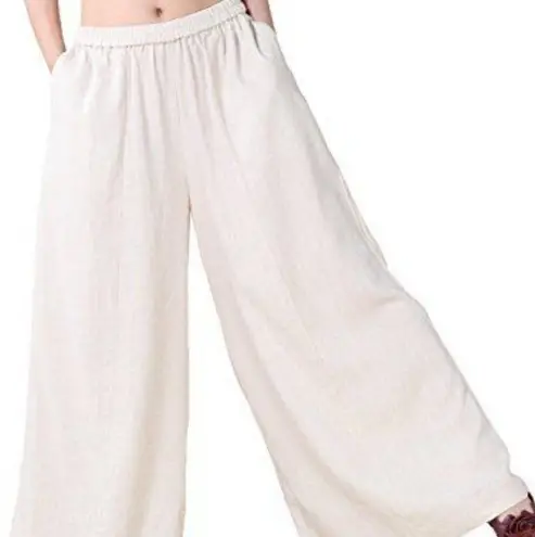 NWT Mordenmiss Extra Wide Leg Cotton Linen Pants Tan Size L