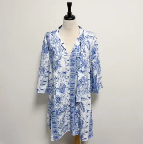 Tuckernuck Blue White Safari Toile 3/4 Sleeve Tie Neck A Line Mini Dress Large