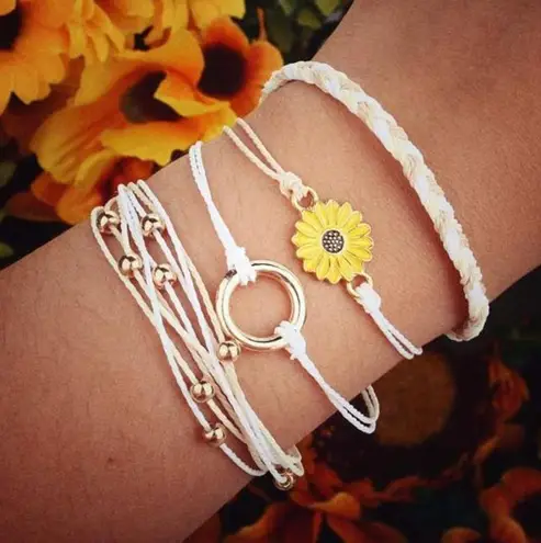 Sunflower String Bracelet Handmade Braided Rope Charms Boho Surfer Bracelet 4Pc