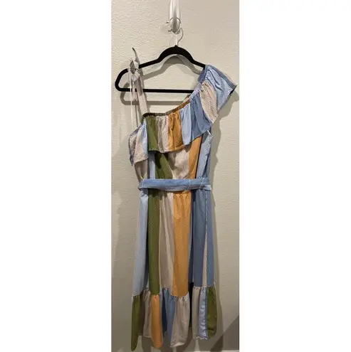 LC Lauren Conrad One Shoulder Multicolor Striped Midi Dress