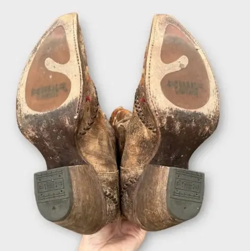 Corral Vintage Western Boots Brown Snip Toe with Red and Orange Embroidery