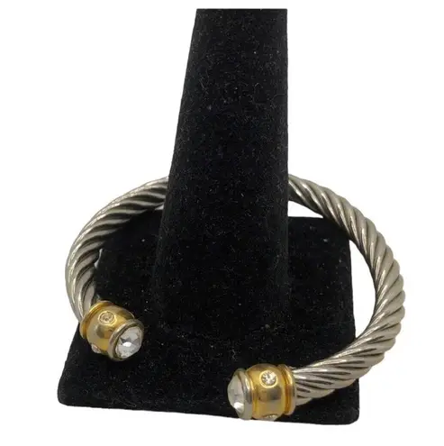 Retro Silver Rope Style Cuff Bracelet with Gold Bar on each end with rhinestones