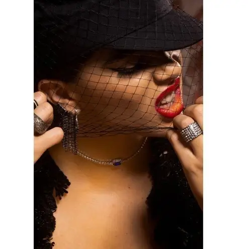 8 Other Reasons NEW Silver Blue Rhinestone Gem Material Girl Necklace Chocker