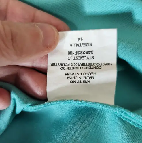 Luxology Womens 14 Blue Teal Crochet Lace Sleeveless Midi Dress Elastic Waist