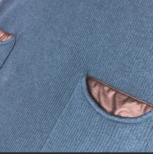 BCX Long Sleeve Ribbed Leather Pocket Tunic Sweater Dress Jade Blue Green Medium