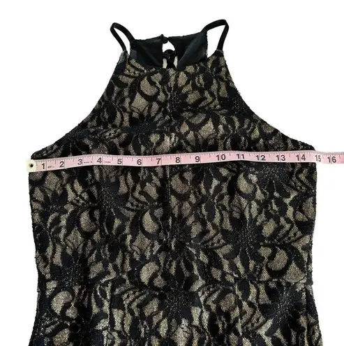 Bailey blue Black and Gold Floral Lace Overlay Glitter Long Maxi Dress Gown