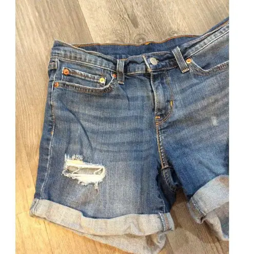 Levi Size 28 destroyed cuff shorts stretchy 4" inseam comfy Blue
