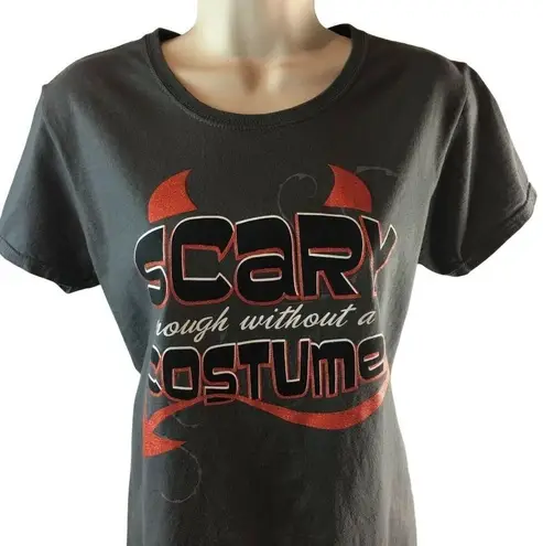 Gildan Womens Novelty Halloween T Shirt Scary Without A Costume Funny Joke u Devil Horn