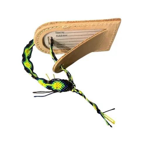 Consuela NWOT Natural Leather Bag Tag Luggage Tag Friendship Bracelet Embossed