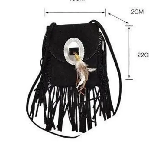 Bohemian Feather Tassel Beading Shoulder Crossbody Bag Brown