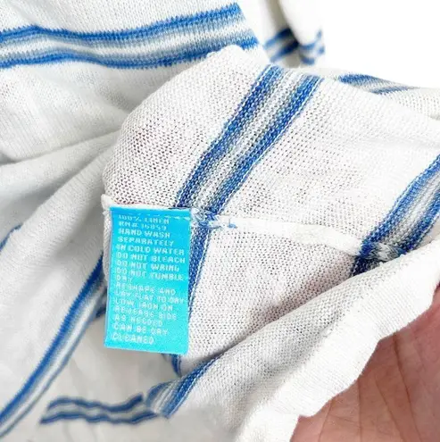 J. McLaughlin White Blue Striped 100% Linen Long Sleeve Shirt Sz M