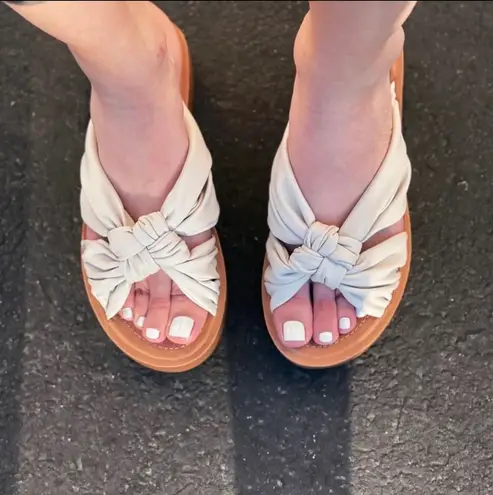 Soda Ivory Vegan Leather Slip On Wedge