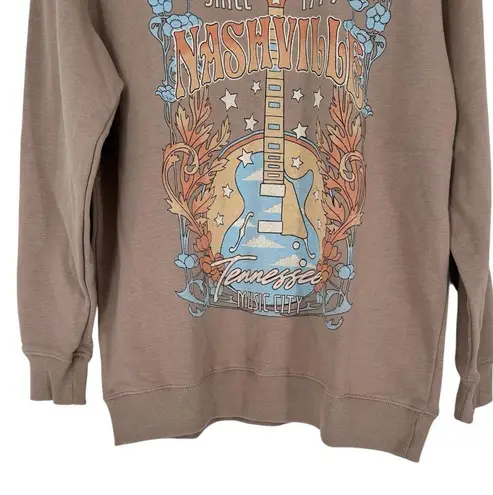 Lotus Fashion Nashville Graphic Sweatshirt size Medium Long Sleeves Taupe Crew Tan