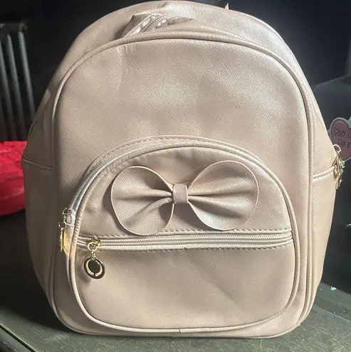 Shimmery Pink Bow Accent Backpack Purse