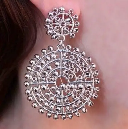 Caroline Hill NWT Medallion Drop Bead Metal Circle Earrings