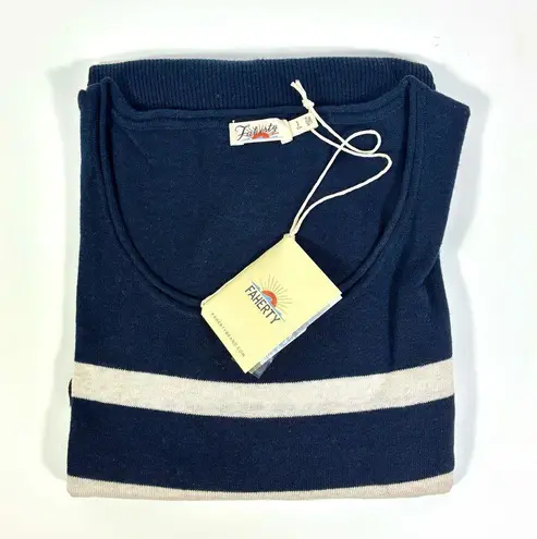 Faherty Golden Hour Crewneck Sweater Navy Calico Stripe Small NWT Blue
