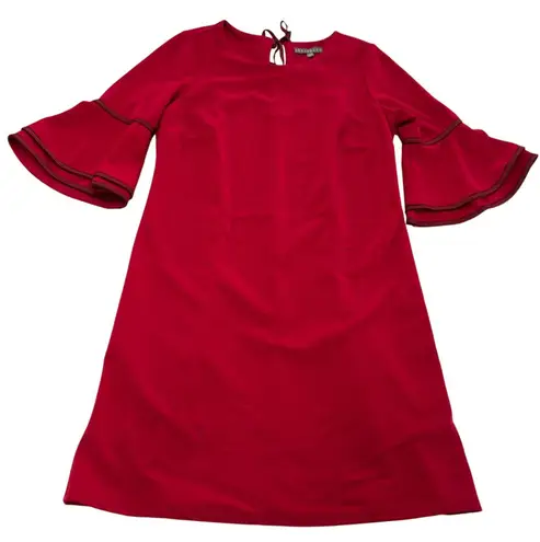 Sharagano Dress Womens Small Red Bell Sleeve Flounce Keyhole Back Tie Mini