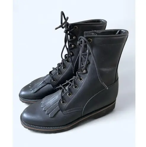 Tony Lama NEW Women's Black Leather Roper Lace Up Kiltie Boots 5.5 B