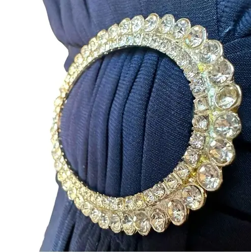 R & M Richards Navy Blue Faux Wrap Short Sleeve Stretch Cocktail Dress Size 10P