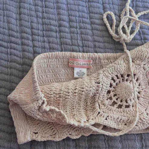 cream knit crotchet crop top Tan Size XS