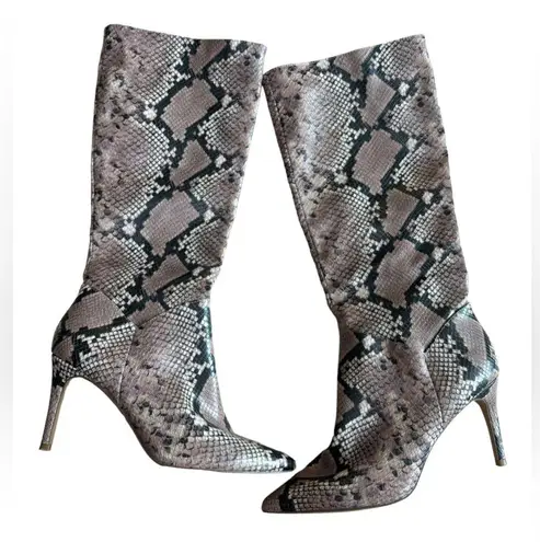 Steve Madden  Kinga Snake Print Pointed Toe Knee High Heeled Boots - Size 9.5