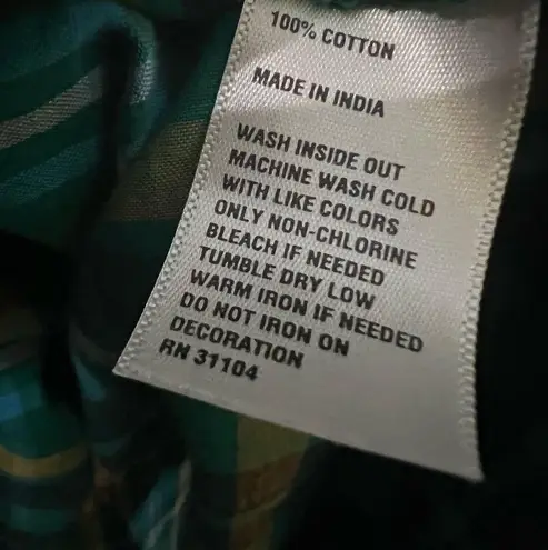 kim rogers Green Plaid Button Down Top with Rhinestone Embellishments Size 2X