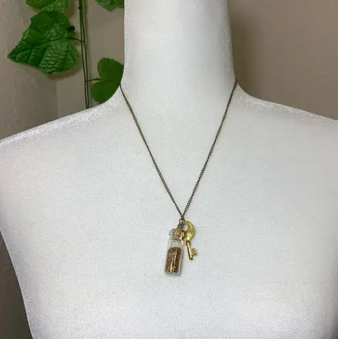 Gold Glitter Fairy Jar Key Necklace New