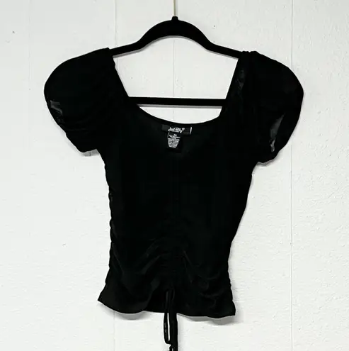 Just Polly Womens Top XS Puff Sleeve Mesh Witchy Whimsigoth Renaissance Y2K Chic Black