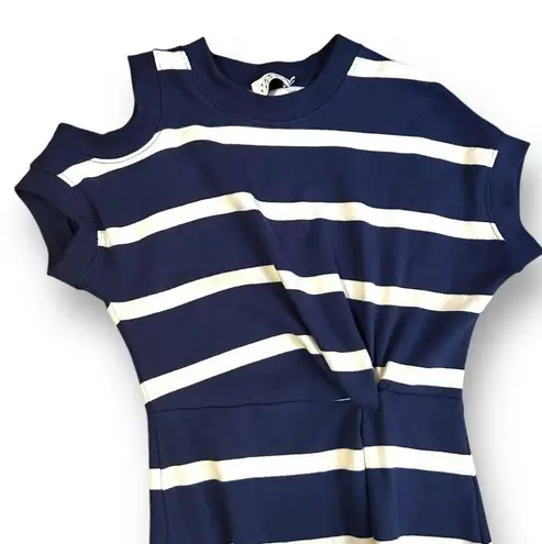 Tanya Taylor Charlie Striped Knit Midi Dress Size XS cold shoulder navy white