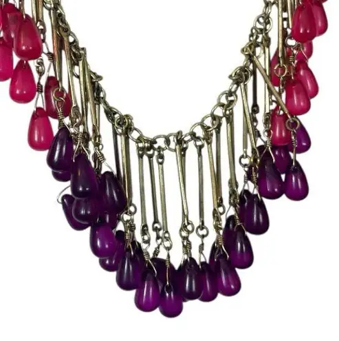 Coldwater Creek Necklace Earring Set Beaded Hot Pink Purple Gold 18/20” Length