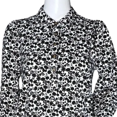 Boden Dress Women 6L White Black Floral Collared Button Placket Bohemian Cottage Size 6