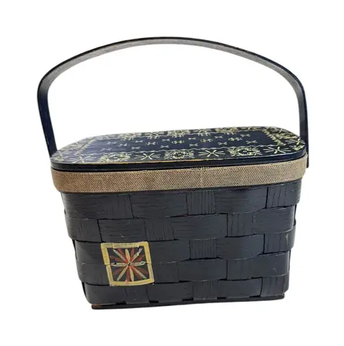 VTG Pappagallo Black Woven Basket Purse with Gold Detail and Red Gingham Lining