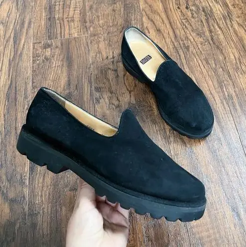 Walter Steiger • vintage Y2K chunky loafer platform slip on black suede lug sole Size 7.5