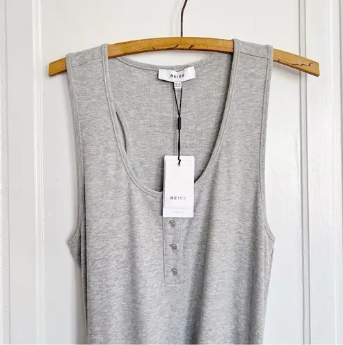 Reiss • Zeta Mini Dress grey white linen drop tie waist sleeveless summer shift