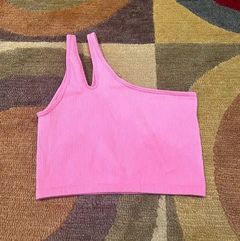 Aerie Offline by  Neon Pink Seamless Ribbed Cropped One Shoulder Tank Top Medium