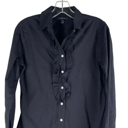 Lands'End  Ruffle Button Down Shirt Long Sleeve Black Work Size XS