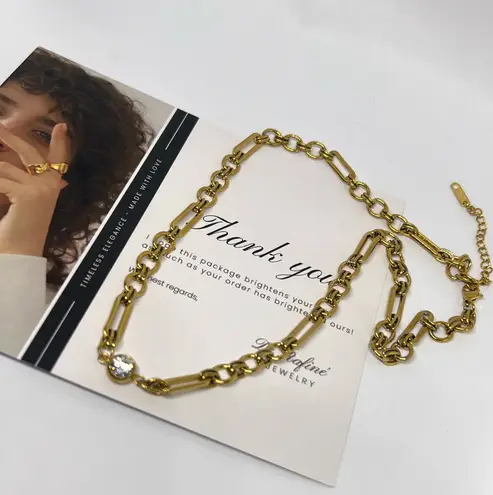 Gold link chain necklace with high quality zirconia